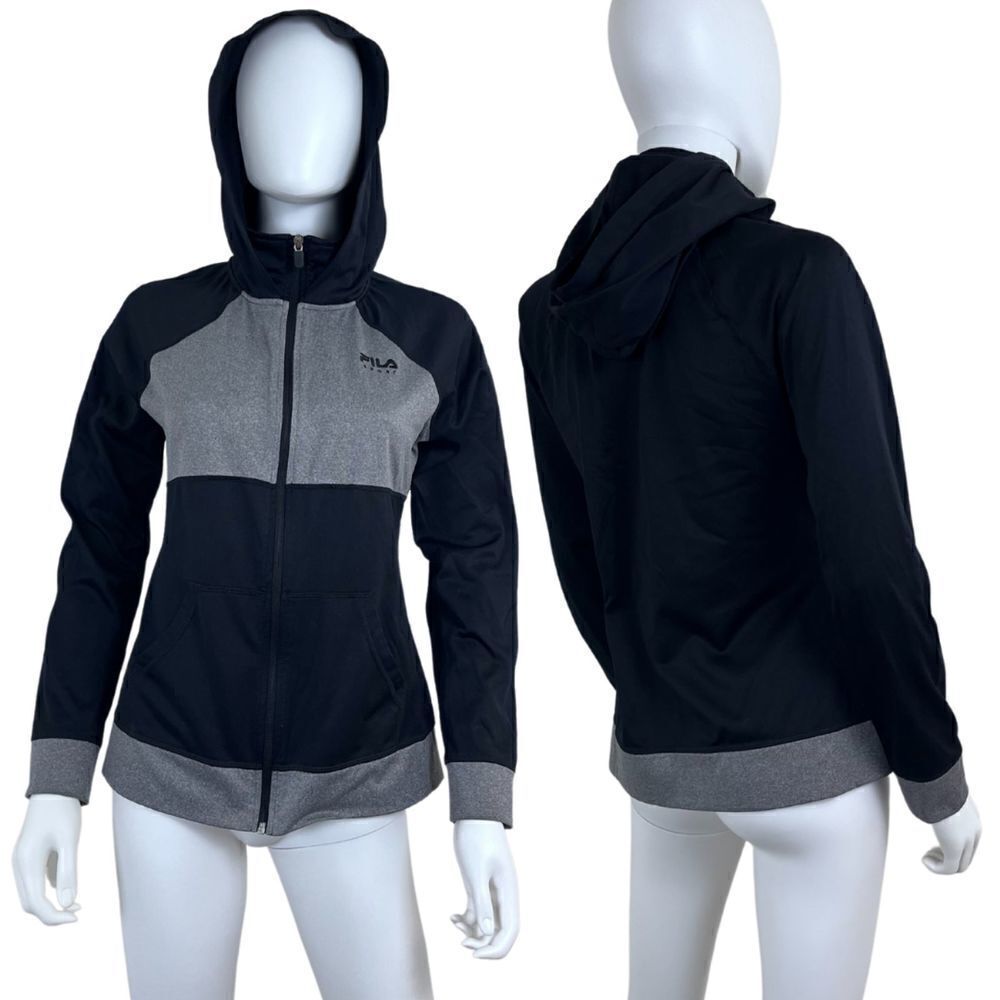 Fila Sport Women's Size M Black Gray Full Zip Hoodie Jacket Athletic Activewear